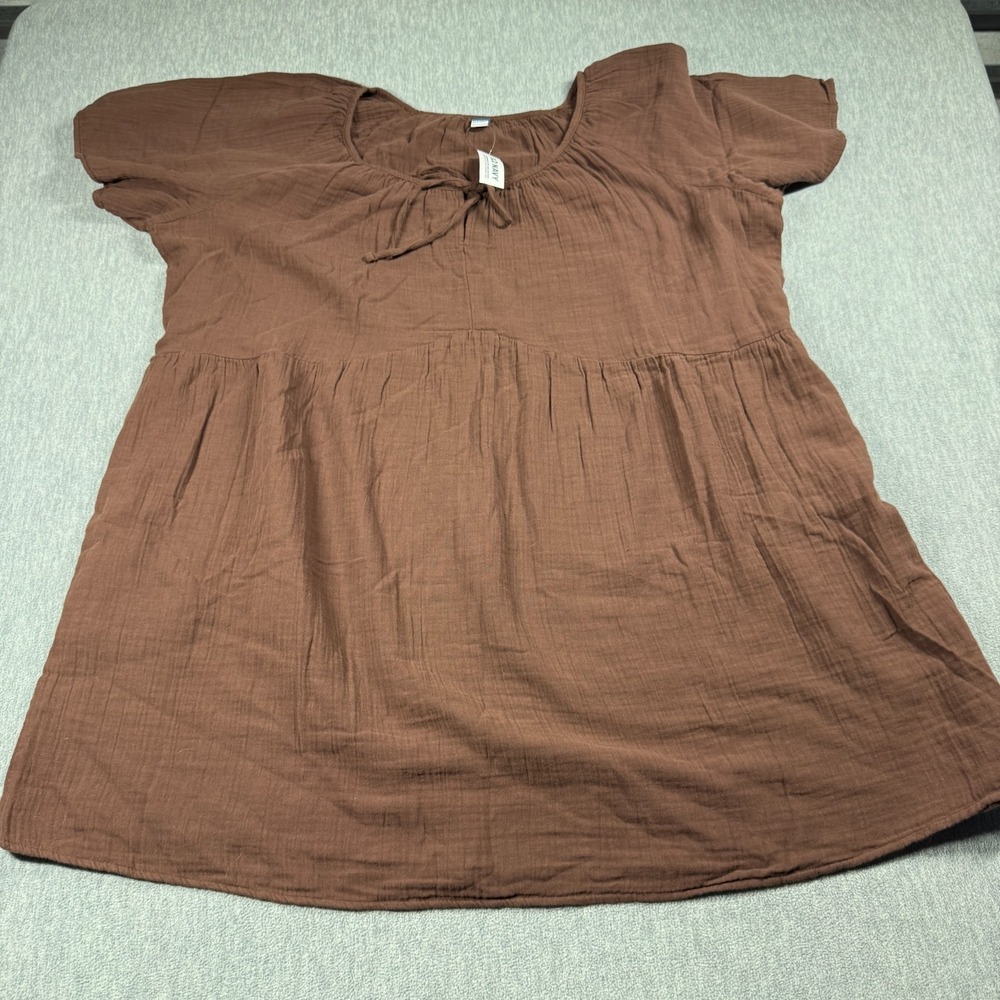 Old Navy Womens XXL Brown Gauze Short Sleeve Swing Babydoll Blouse 886694-00